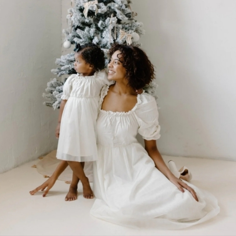 Adobe Lane Swoon Dress Cotton Tulle and Silk Size Small Puff Sleeves - Picture 2 of 12